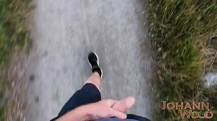 Real risky cumshot right at the jogging track!