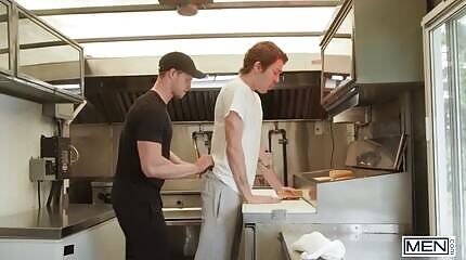 Finn Harding Bends Bottom Chris Cool Over Then Pounds Him On The Counter Until He Cums